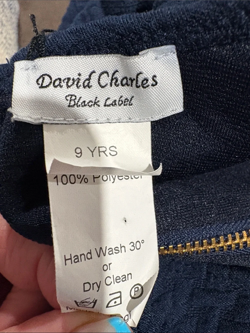 Kids David Charles size youth 9 Textured Navy Dress with Flounce Hem